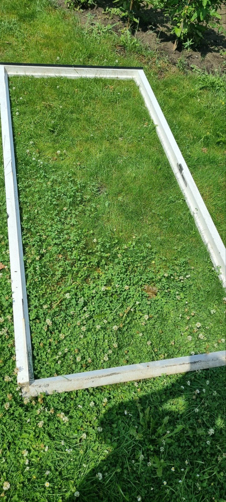 Groene buitendeur met glas en kozijn, Doe-het-zelf en Verbouw, Deuren en Horren, Gebruikt, Ophalen of Verzenden, Buitendeur, 200 tot 215 cm