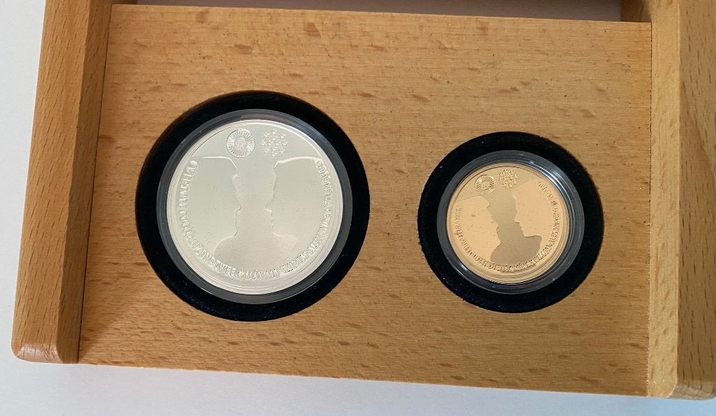 Gouden +Zilveren 10 Euro Huwelijk Willem-Alexander en Máxima, Setje, Koningin Beatrix, Euro's, Ophalen of Verzenden