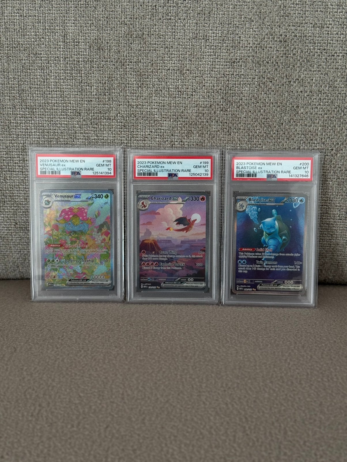 151: Charizard & Blastoise & Venusaur | PSA 10 set, Ophalen, Nieuw, Losse kaart, Foil