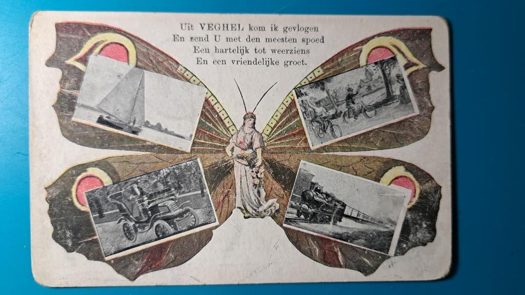 Veghel vlinderkaart met gedicht 1907, Verzamelen, Ansichtkaarten | Nederland, Ophalen of Verzenden, Voor 1920, Gelopen, Noord-Brabant