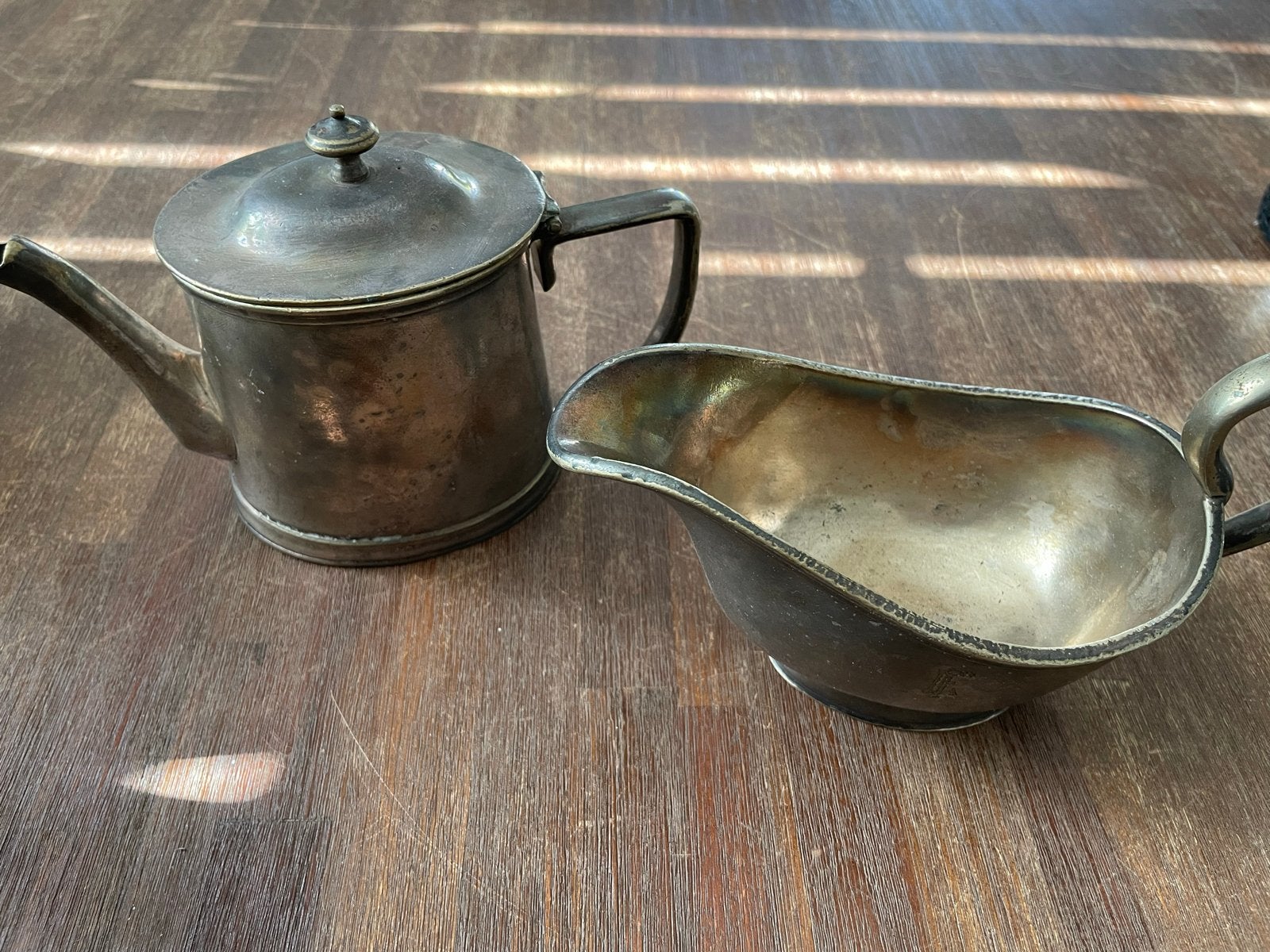 Antieke Hollandia Plate Zilveren Theepot en Sauskom, Ophalen of Verzenden, Zilver