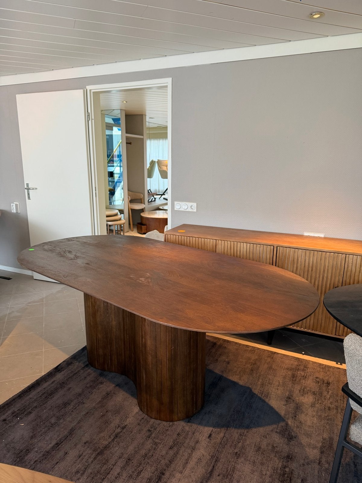 Japandi Deens Ovale Eettafel Mangohout Walnoot B-keus, Ophalen, Nieuw, 50 tot 100 cm, Overige houtsoorten