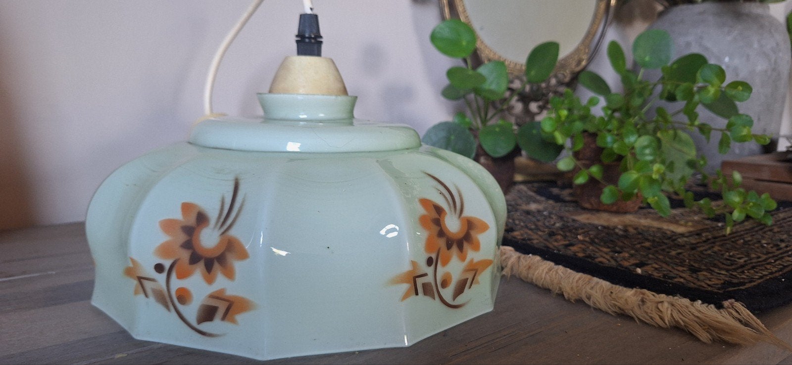 retro vintage art deco hanglamp '30 bloemmotief, Ophalen of Verzenden, Kunststof