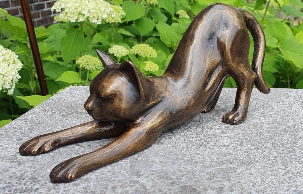POES STREKT / BRONZEN BEELD, Tuin en Terras, Tuinbeelden, Dierenbeeld, Nieuw, Info@huisentuindecoratiemarie.nl, Huis en tuin decoratie marie