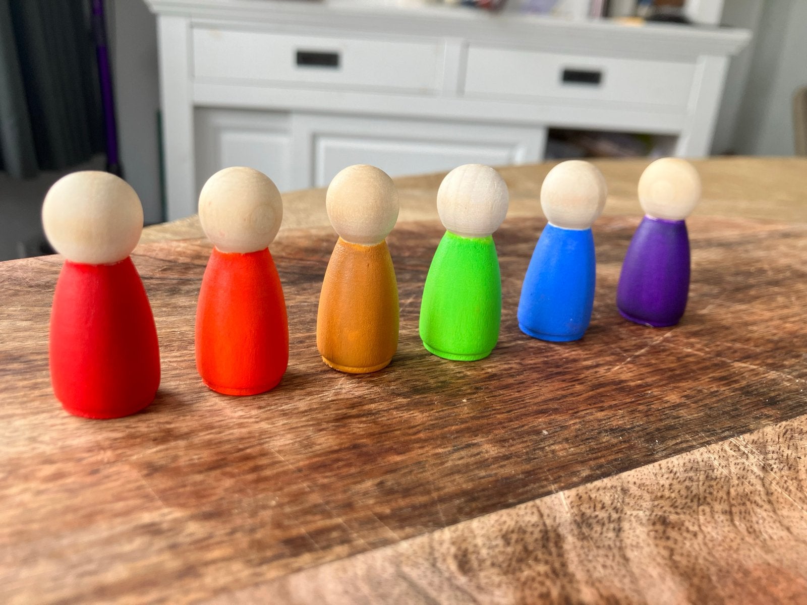 Set van 6 kleurrijke houten pegdolls, Ophalen of Verzenden, Nieuw, Jongen of Meisje