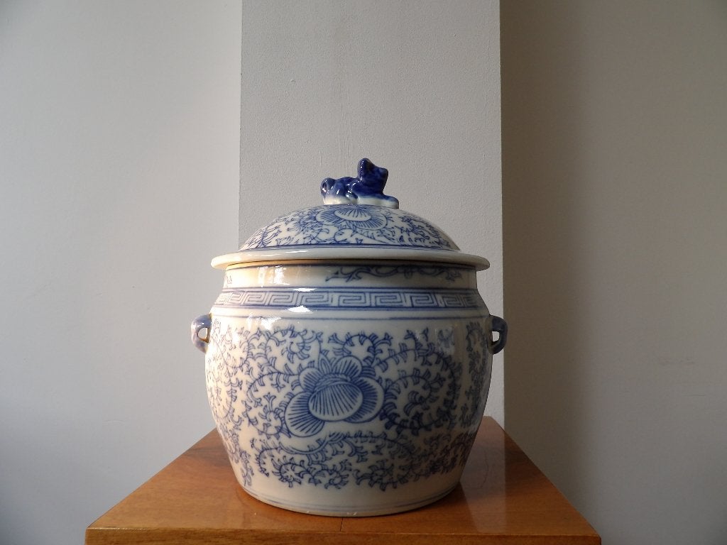 Antieke Chinese Blauw-Witte Gemberpot met Deksel, Ophalen of Verzenden