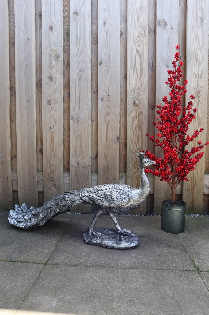 Pauw beeld antiek zilver 82 cm | Tuinbeeld & woondecoratie, Tuin en Terras, Tuinbeelden, Dierenbeeld, Kunststof, -, -
