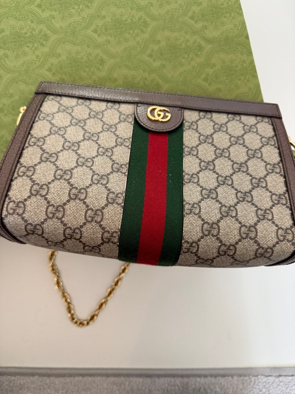 Gucci Ophidia GG Schoudertasje met doos, Verzenden, Zo goed als nieuw, Bruin, Schoudertasje