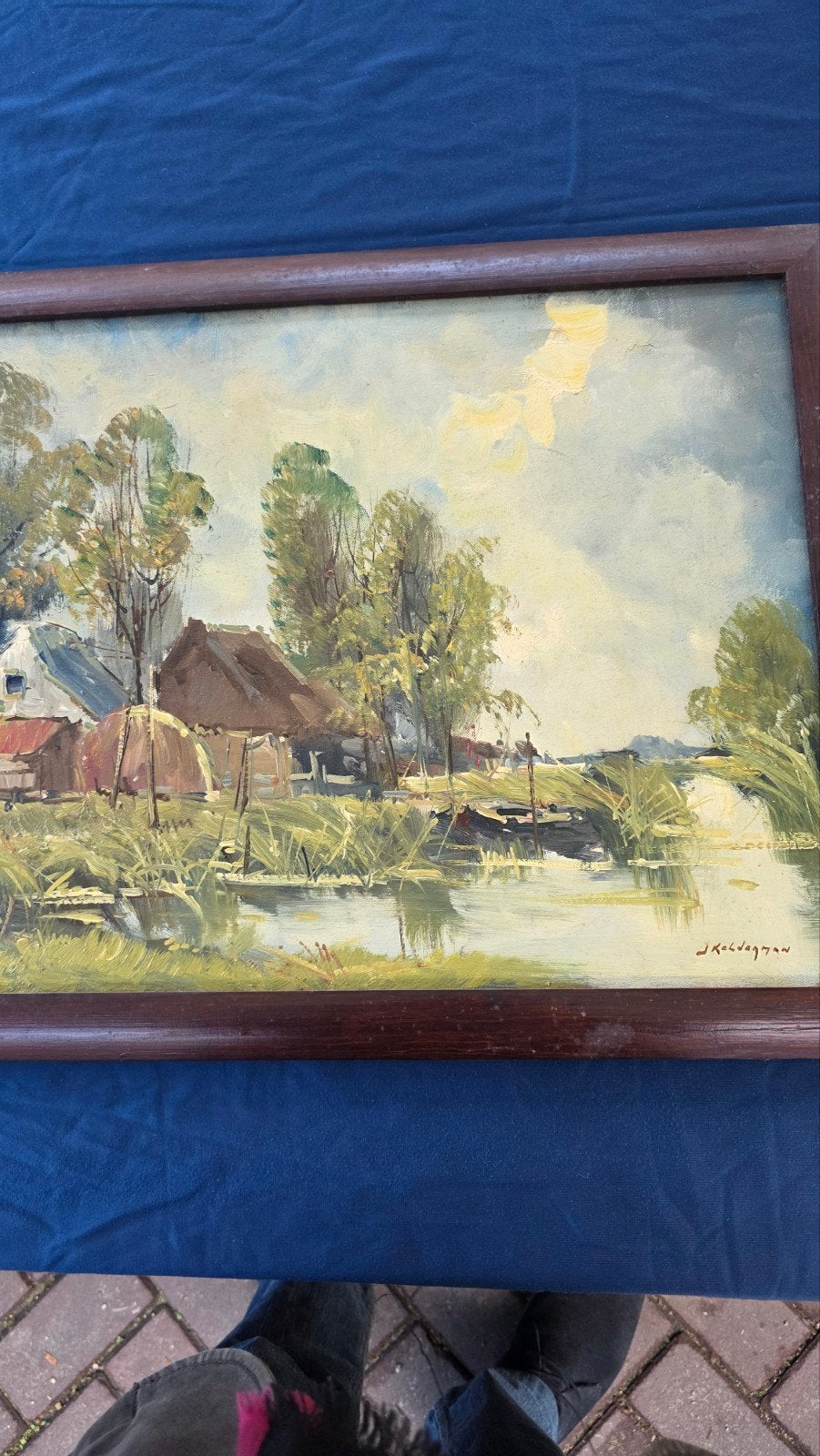 Zomer op de boerderij  van J. Kelderman, Antiek en Kunst, Ophalen of Verzenden, Oud hollands, Landschap, Doek