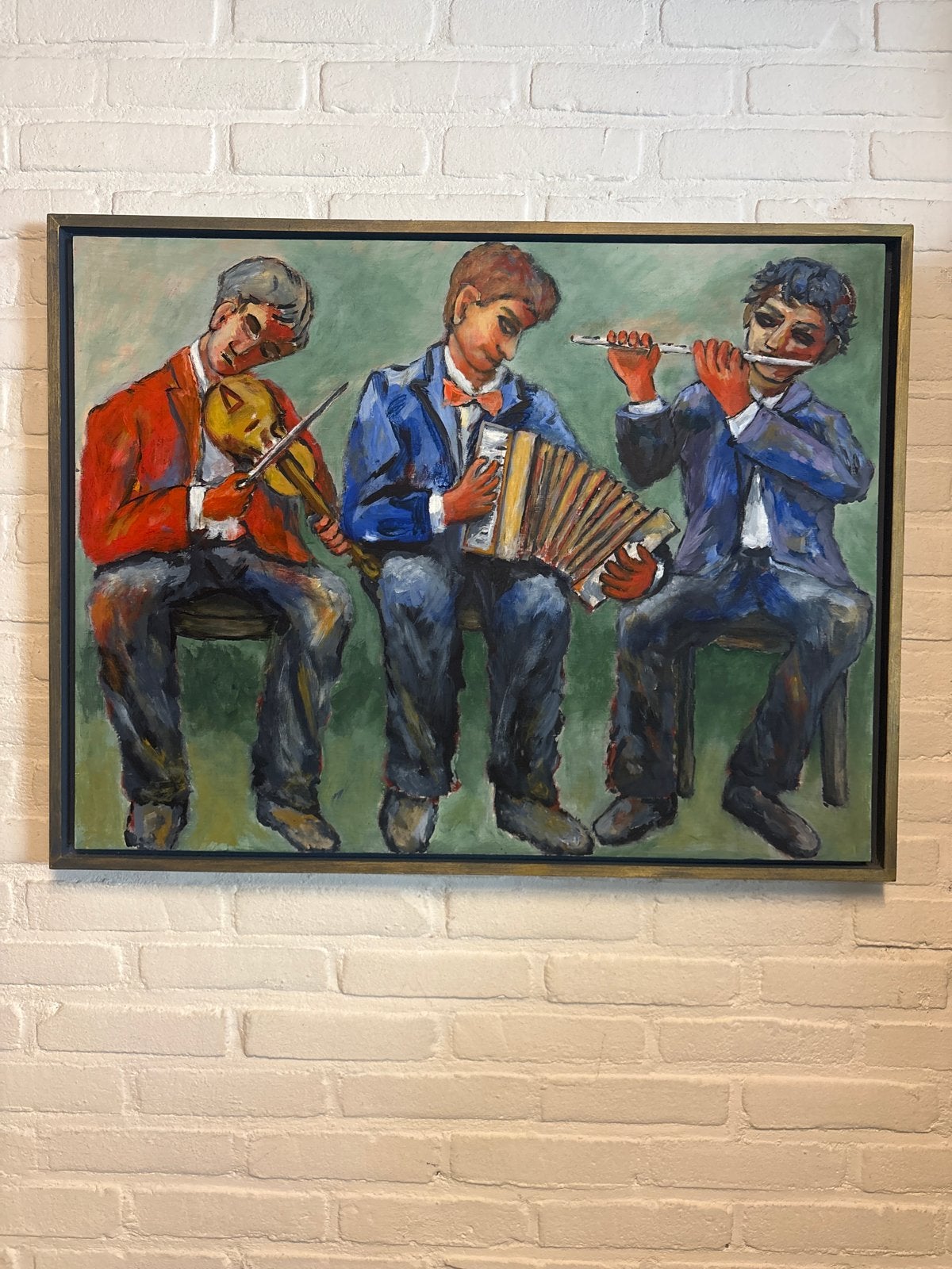 Schilderij 'Les Musiciens' - H. van Ravensdaal (2001), Antiek en Kunst, Hout, Ophalen of Verzenden, Ingelijst, Olieverf