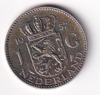 1 Gulden 1957 Zeer fraai met Patina, Postzegels en Munten, Munten | Nederland, 1 gulden, Koningin Juliana, Zilver, Ophalen of Verzenden