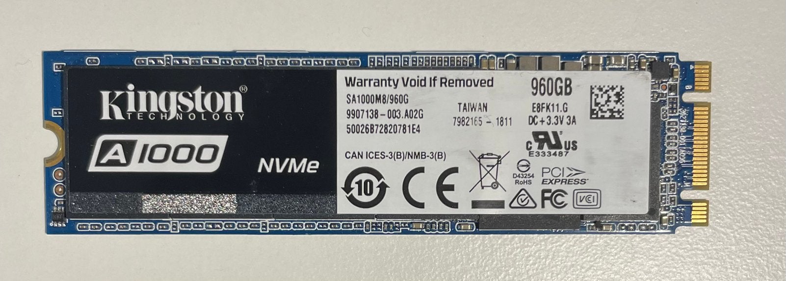 Kingston A1000 NVMe M.2 SSD 960GB 98% health, Ophalen of Verzenden, Zo goed als nieuw, Overige aansluitingen