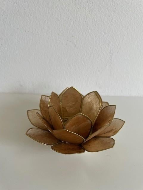 goudkleurige kandelaar waxinelichthouder lotus 12 cm Kinta, Overige materialen, Overige kleuren, -, -