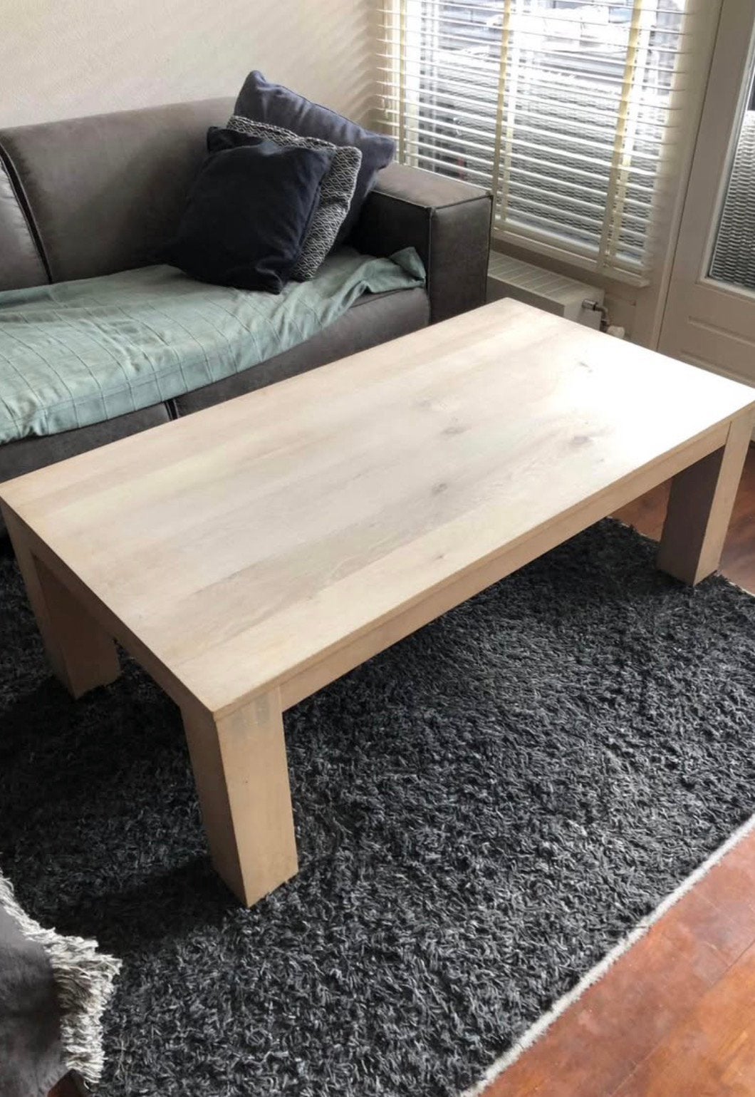 Massief eiken white wash tafel – 70 x 130 x 45 cm, Huis en Inrichting, Tafels | Salontafels, Ophalen, Gebruikt, 100 tot 150 cm