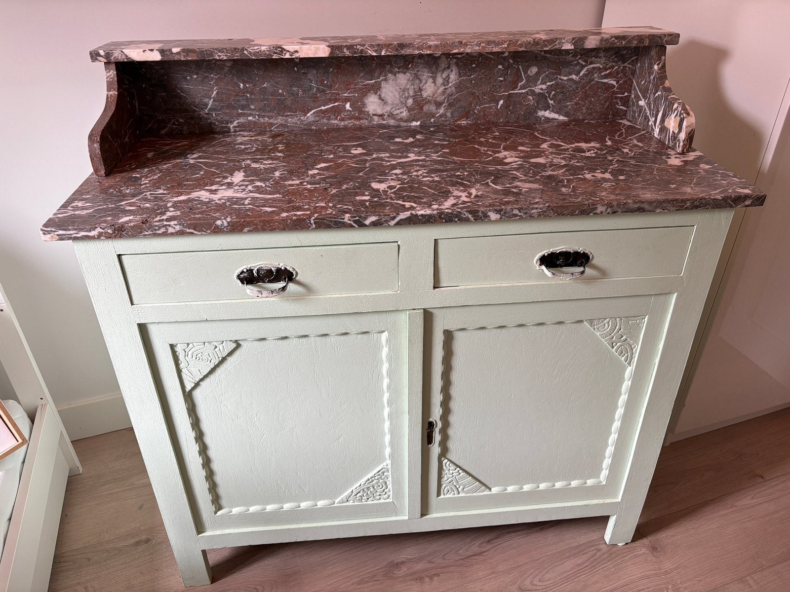 Antieke commode met marmeren blad, Ophalen, 50 tot 70 cm, 90 tot 105 cm, 100 cm of meer