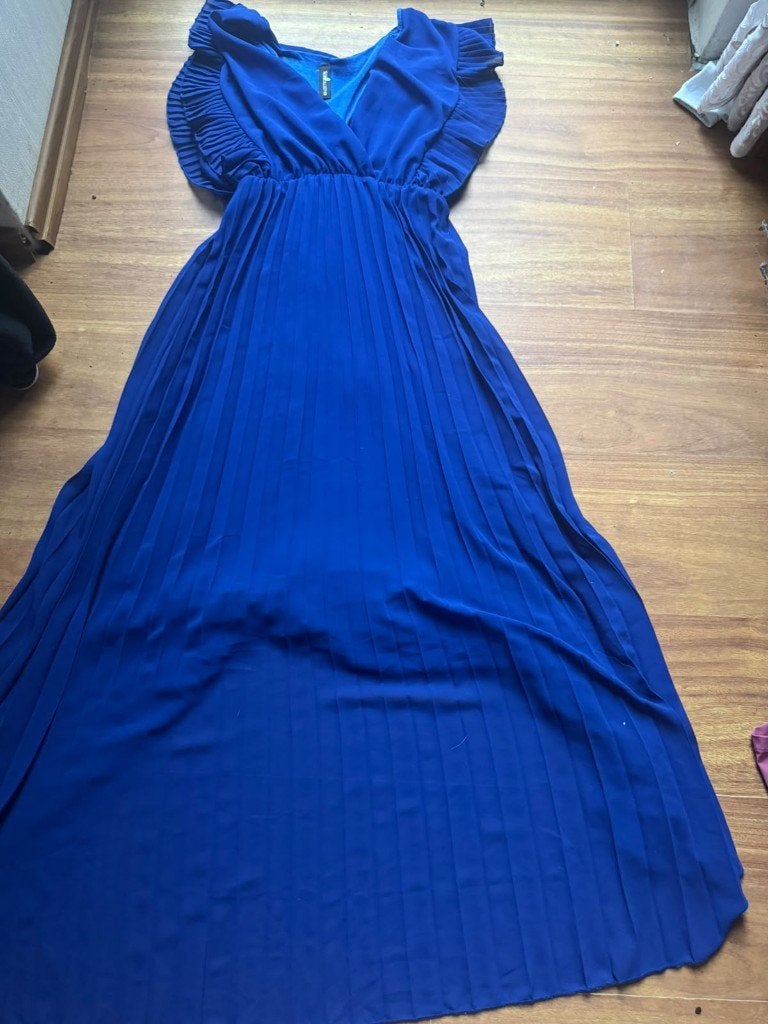 prachtige lange blauwe feestjurk, maat S, Blauw, Ophalen of Verzenden, Zo goed als nieuw, Maat 36 (S)