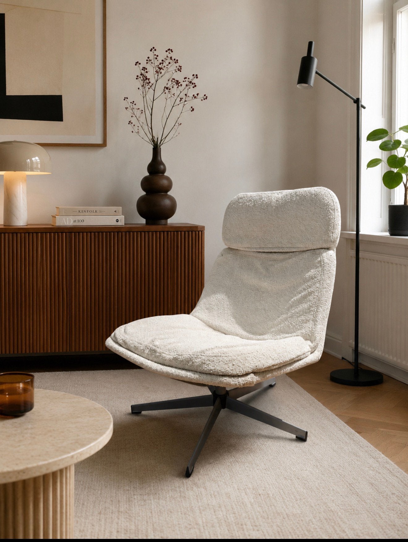 IKEA Lunna draaifauteuil teddy bouclé Gillis Lundgren, Ophalen, 75 tot 100 cm, Stof, 50 tot 75 cm