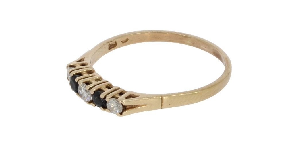 Saffier diamanten fraaie 14k gouden rij ring alliance dames, Voordeelsieraden, 20 of groter, Verzenden, Zo goed als nieuw