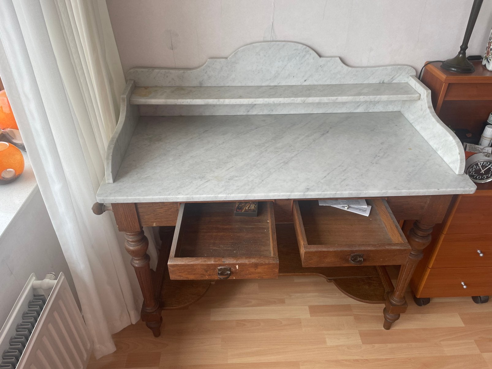Wastafel met marmeren blad en 2 lades, Ophalen