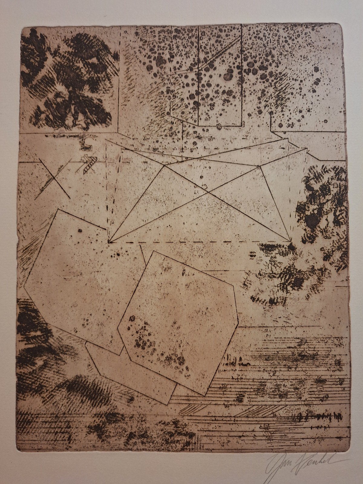 Abstracte Ets van Jan Henkel, Ophalen of Verzenden, Ets, Gesigneerd, 1950 - 1999