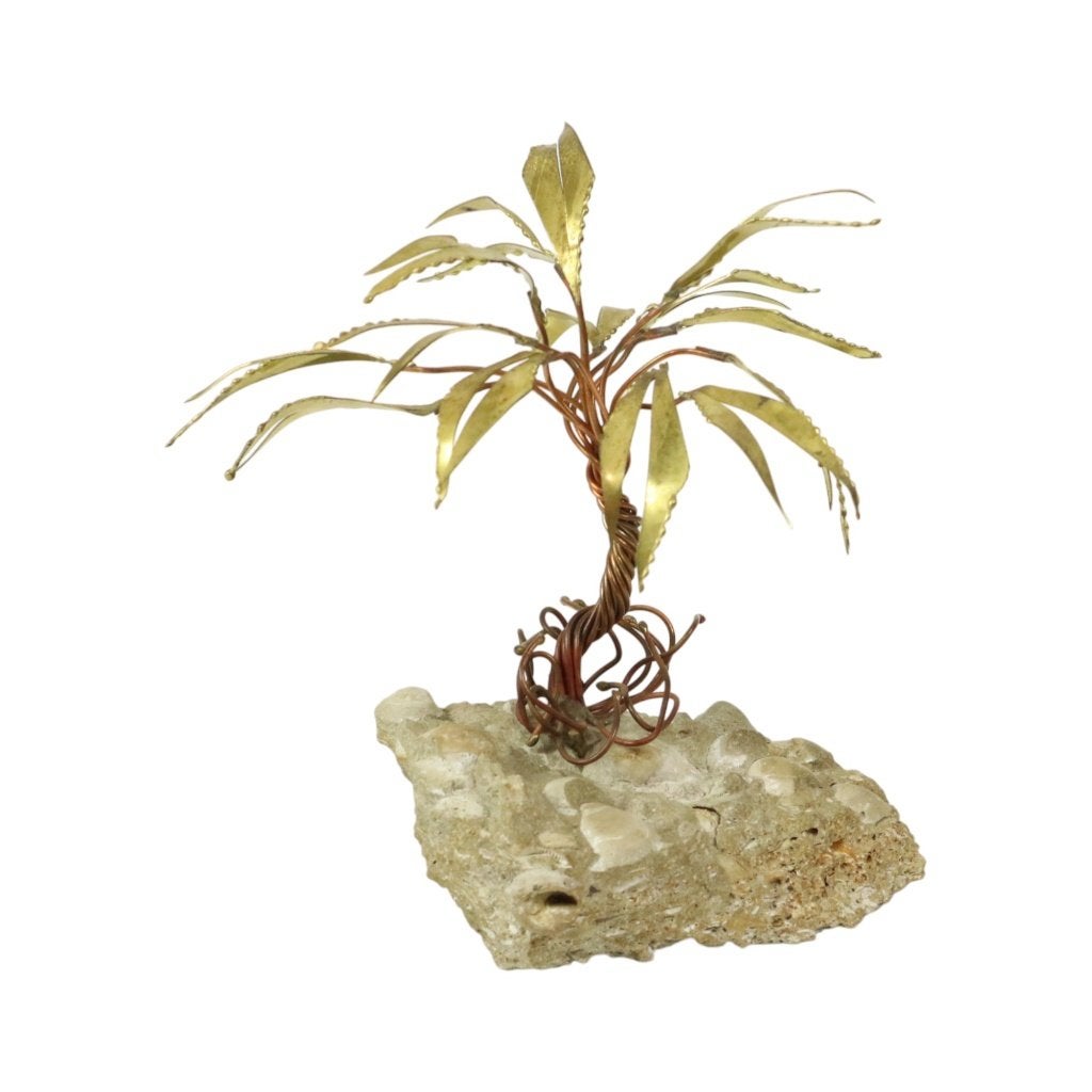 Koperen Palmboom op Rots Sculptuur Daniel D’Haeseleer 17cm, Minder dan 20 cm, Ophalen of Verzenden, Flora, Beeld