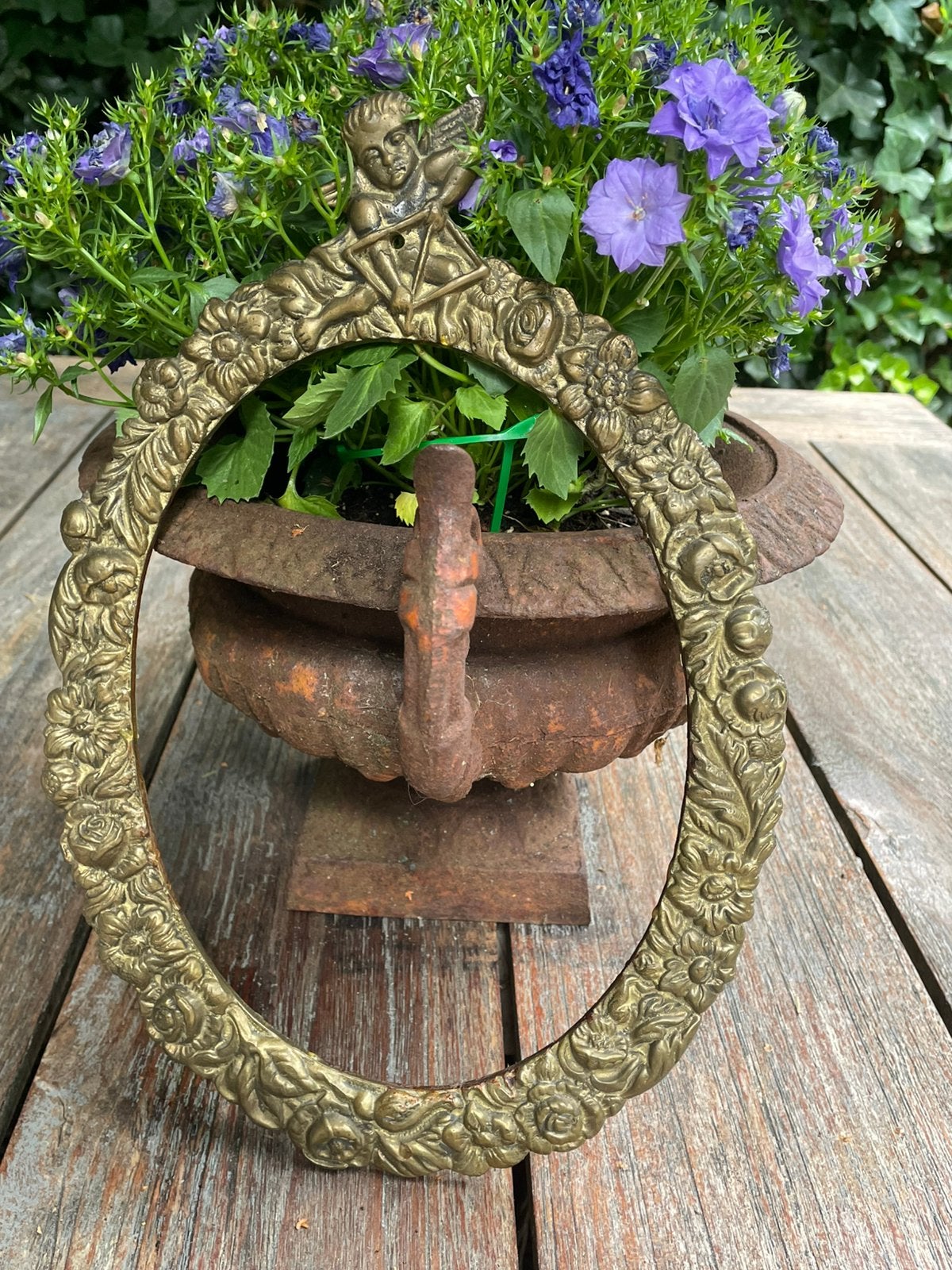 Ovale messing lijst met engel, zonder glas, Ophalen of Verzenden, Ovaal, Minder dan 50 cm