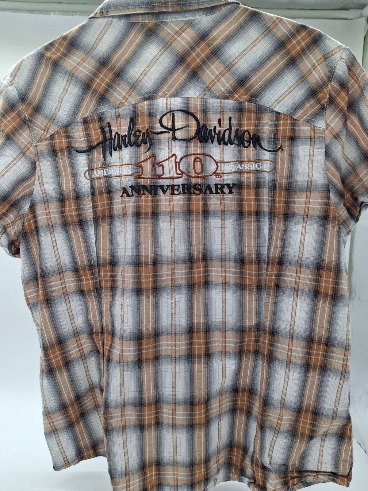 Harley-Davidson 110th Anniversary Geruit Overhemd, Bruin, Maat 42/44 (L), Ophalen of Verzenden, Zo goed als nieuw