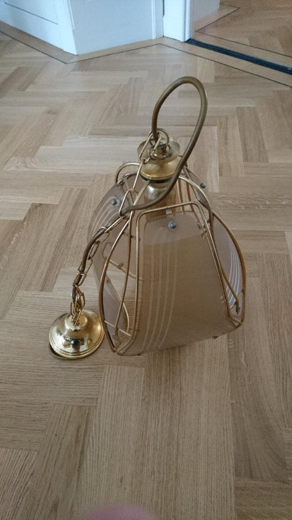 Vintage Hollywood Regency hanglamp, Ophalen, Gebruikt, Glas, Mid-Century Hollywood Regency