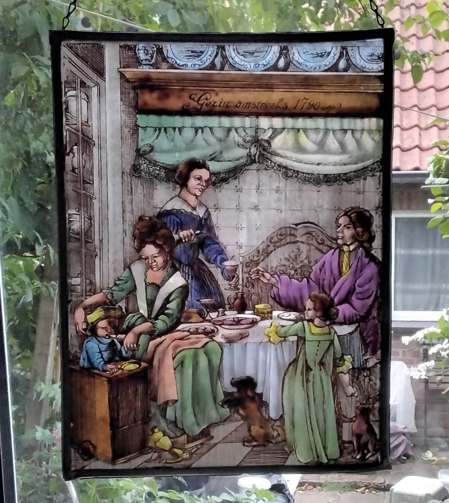 Glas in Lood Raamhanger Tafereel  1790 Anton Pieck Stijl, Ophalen, Minder dan 80 cm, Overige typen, Zo goed als nieuw