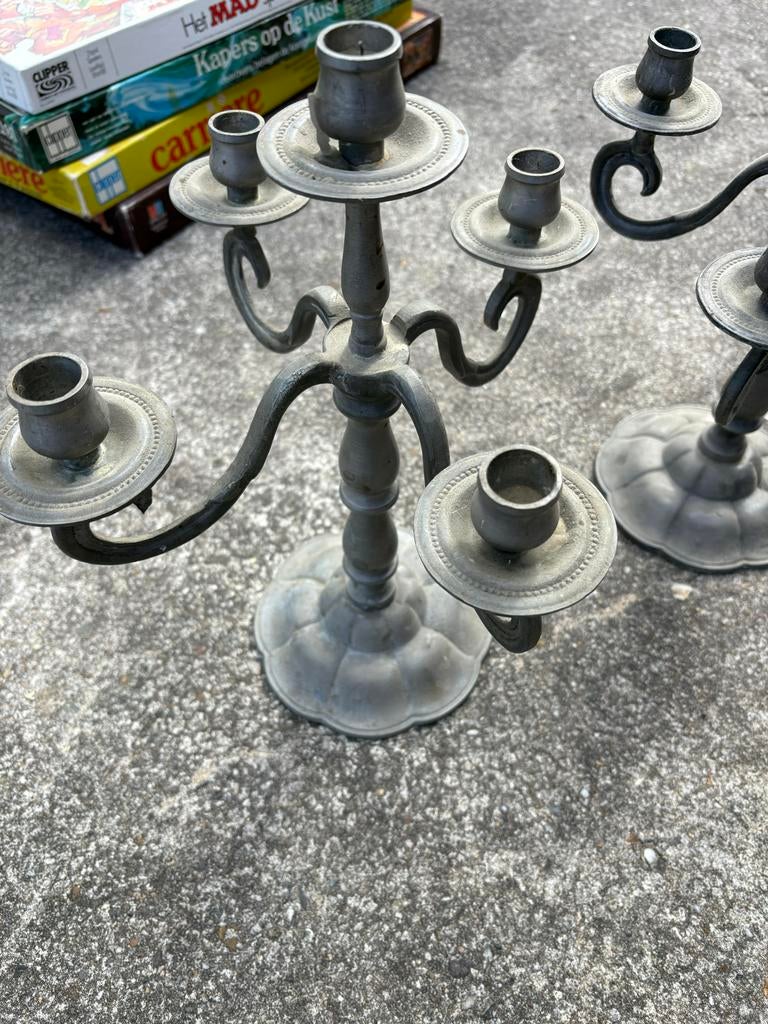 Tinnen kandelaars, Antiek en Kunst, Antiek | Kandelaars, Ophalen of Verzenden, Overige materialen