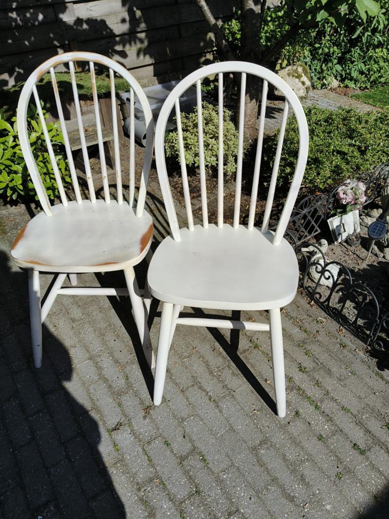 2 Windsor eethoek stoelen, Ophalen, Twee, Wit, Hout