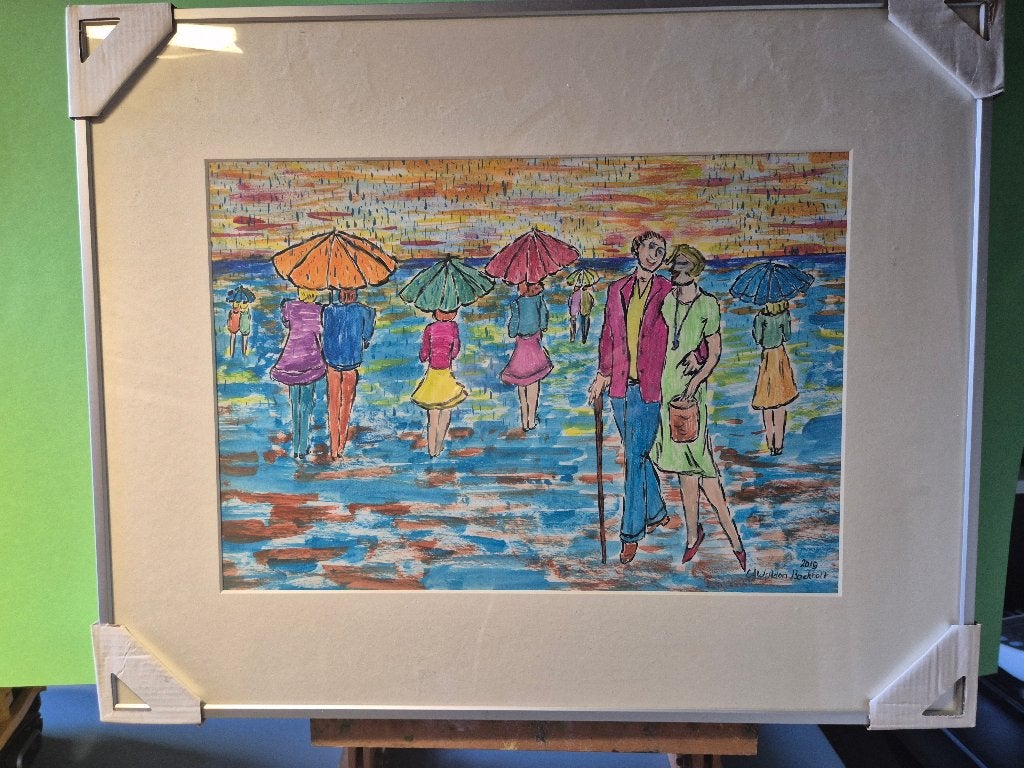 Acryl, pentekeningen, Krijt en Aquarel tekeningen, Antiek en Kunst, Ophalen, Achter glas