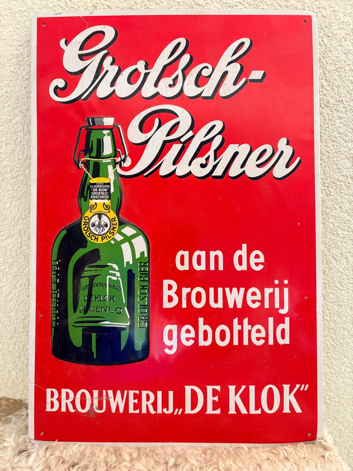 Vintage Grolsch Pilsner  Reclamebord Brouwerij De Klo, Ophalen of Verzenden