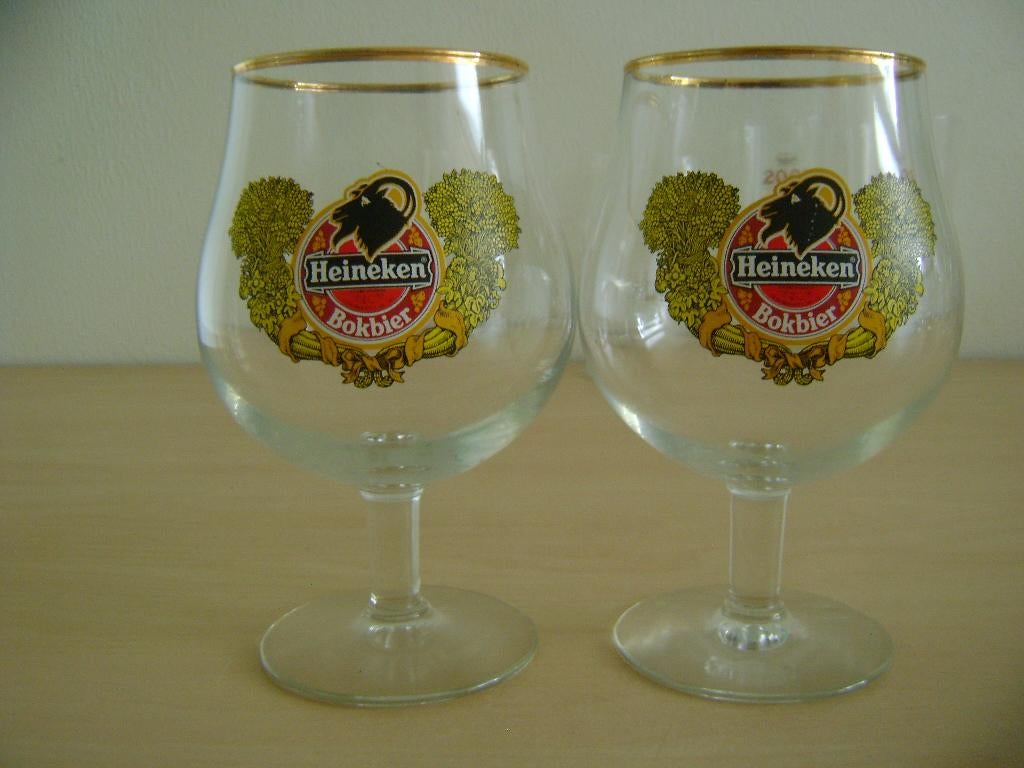 2 heineken bockbier glazen, Ophalen, Gebruikt, Glas of Glazen, Heineken