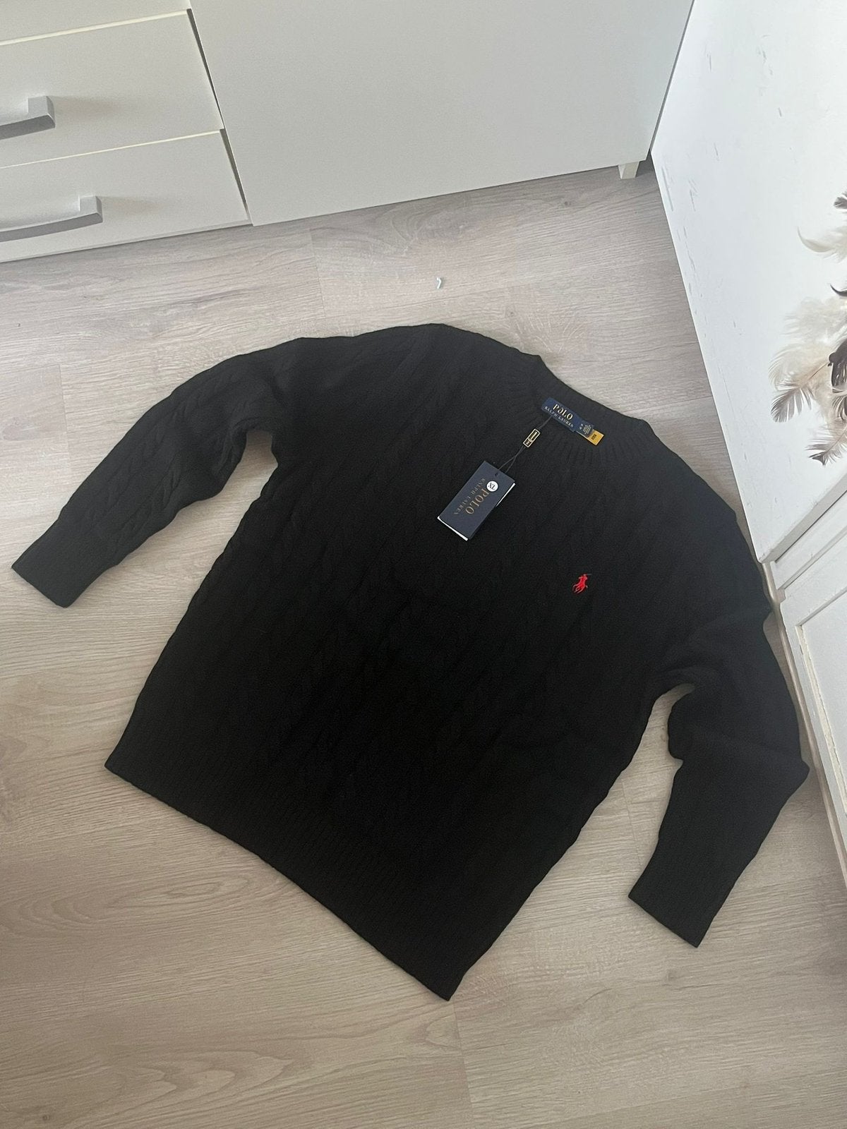 Ralph Lauren Kabeltrui - Zwart - XL, Ophalen of Verzenden, Nieuw, Maat 56/58 (XL), Zwart