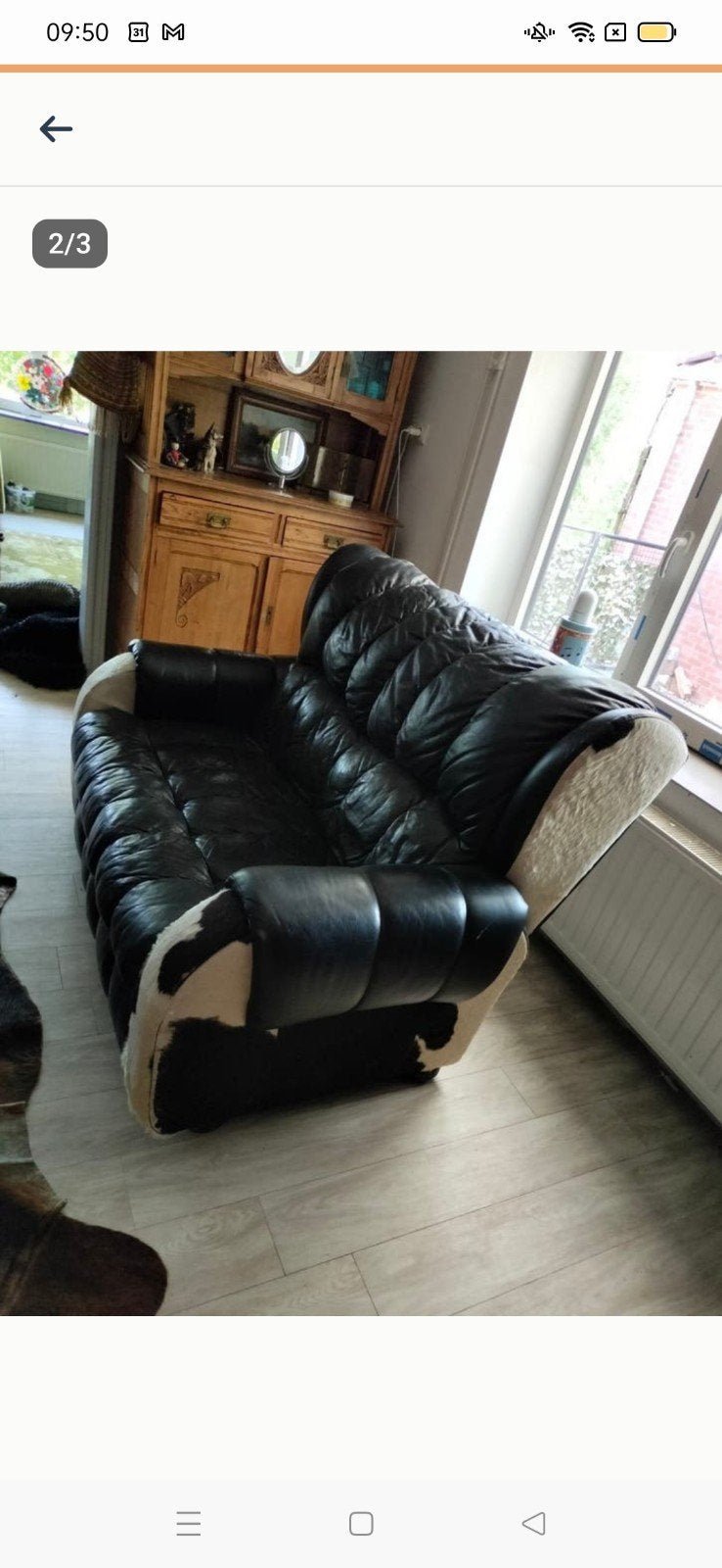 Koeienhuid designer bank, Huis en Inrichting, Banken | Sofa's en Chaises Longues, Ophalen, Tweepersoons