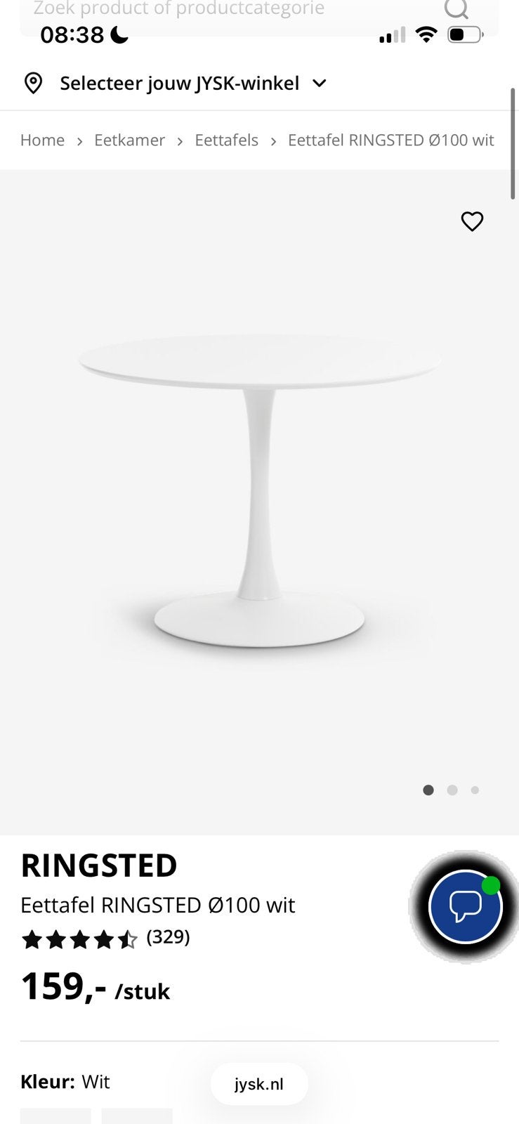 JYSK Ringsted Ronde Tafel, Ophalen, Zo goed als nieuw, Rond, 100 tot 150 cm
