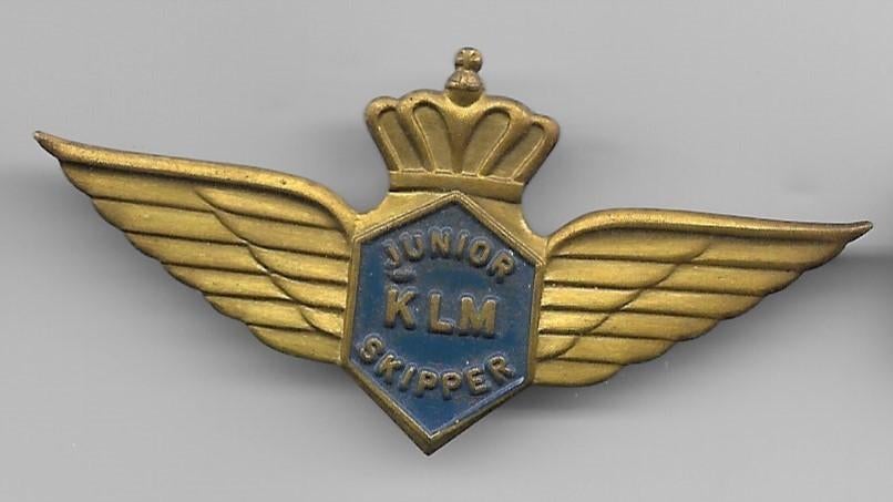 GROTE K.L.M. VLIEGTUIG BROCHE SPELD SKIPPER, Ophalen of Verzenden, Gebruikt, Transport, Speldje of Pin