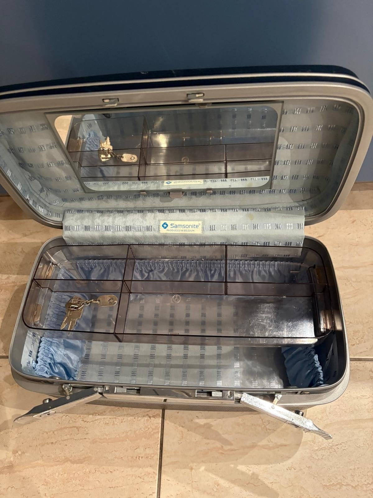 Vintage Samsonite Beautycase - Blauw met spiegel en slot, Ophalen of Verzenden