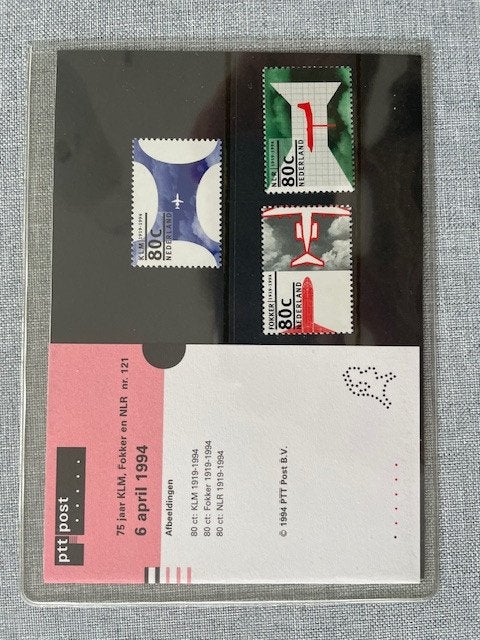 Postzegelmapje PZM121 - 75 jaar Nederlandse luchtvaart 1994, Ophalen of Verzenden, Postfris, Dier of Natuur