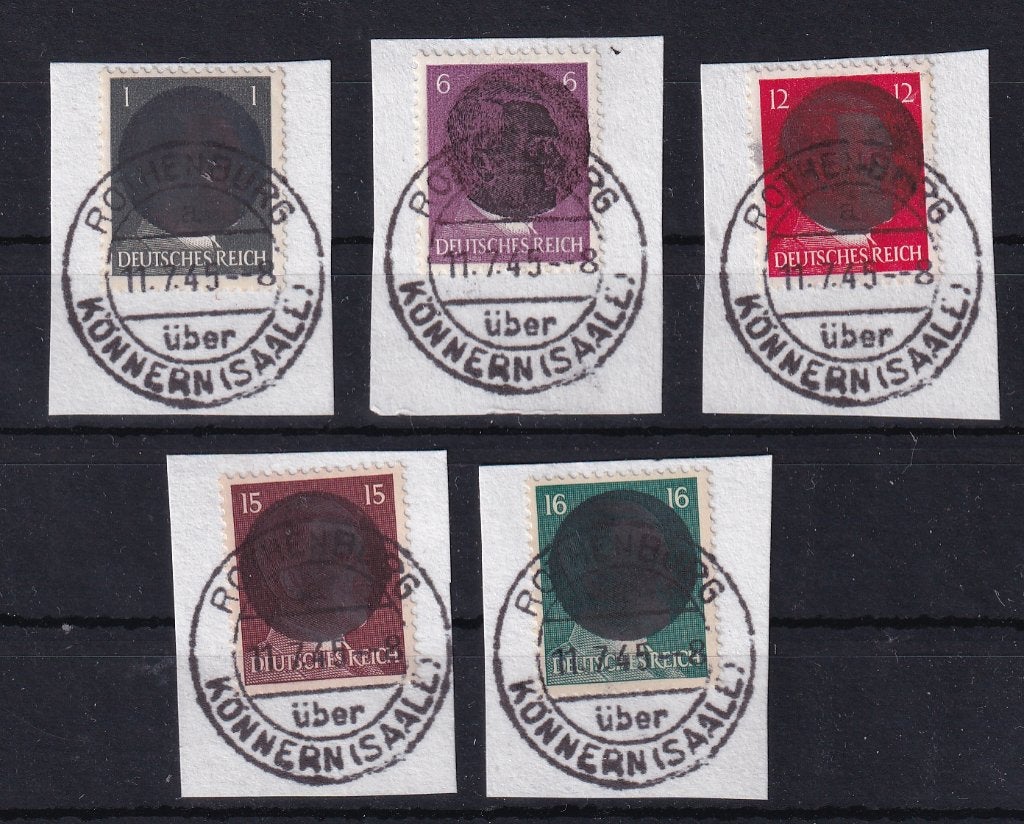 A220A) 1945 Rothenburg Mi 1/5 €2000 briefstukjes geen gar, Ophalen of Verzenden, Duitse Keizerrijk, Gestempeld