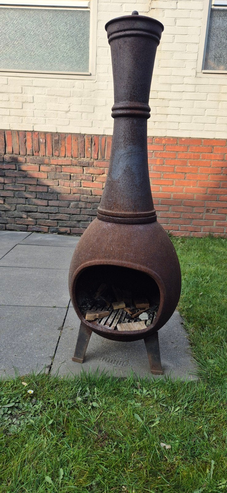 Gietijzeren terraskachel/tuinhaard van 1,20m hoog, Tuin en Terras, Tuinhaarden, Ophalen, Gebruikt