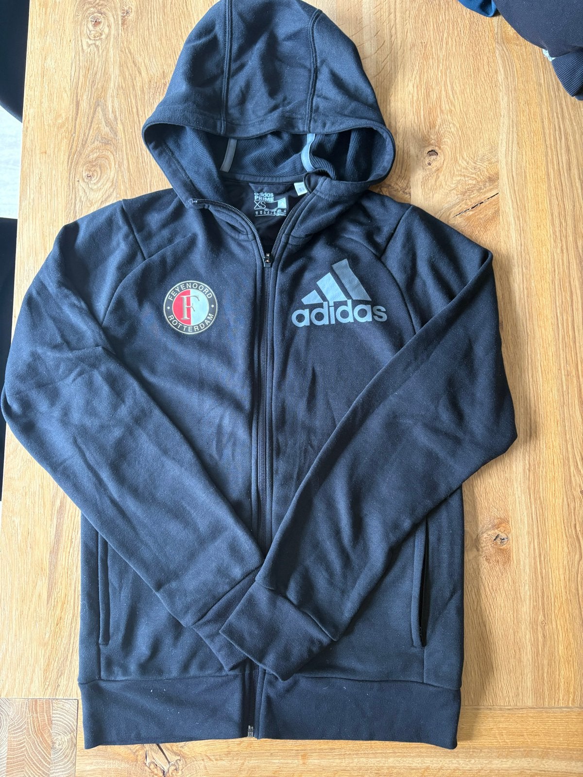 Adidas Feyenoord Hoodie Zwart - Maat XS, Zwart, Ophalen of Verzenden, Zo goed als nieuw, Voetbal