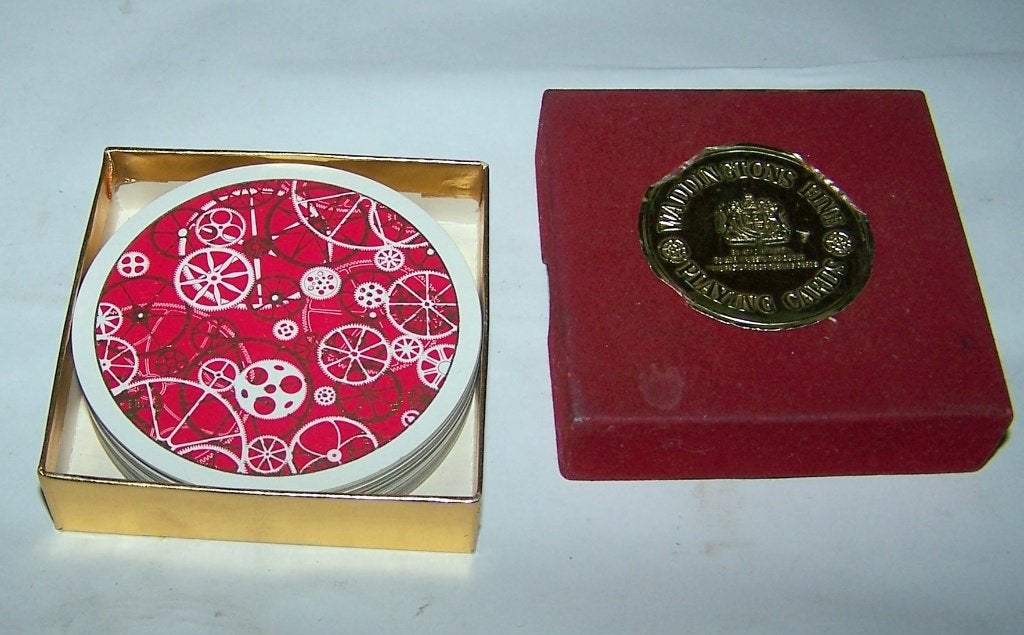 Set zeldzame vintage Waddingtons ronde speelkaarten in box., Ophalen of Verzenden, Zo goed als nieuw, Speelkaart(en)