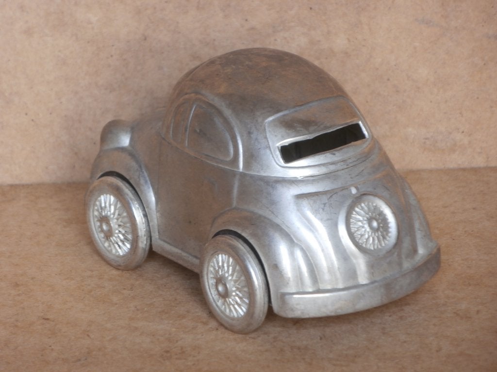 Verzilverde spaarpot ivv Volkswagen Kever VW auto vintage, Ophalen of Verzenden, Gebruikt, Metaal of Blik, Vervoermiddel