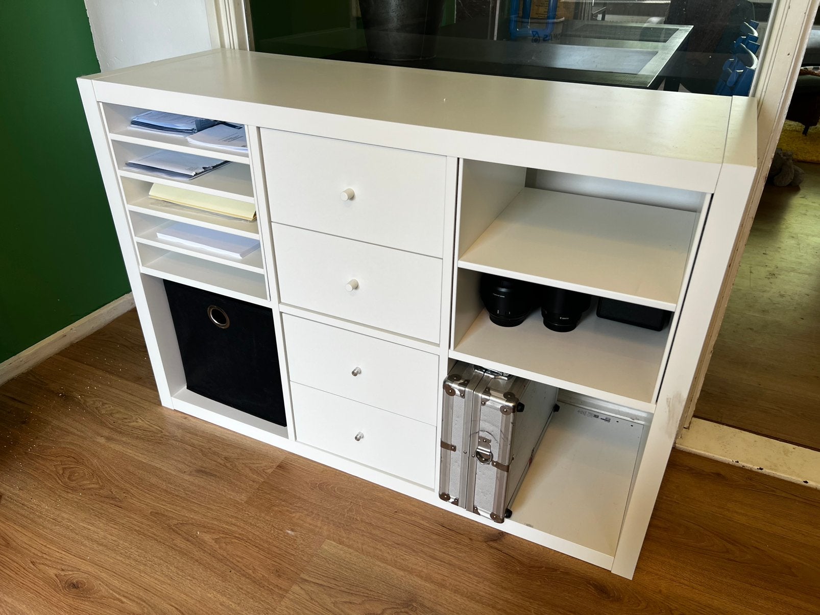 Ikea Kallax wit, 112x39x76cm met lades en inzetten, Ophalen, 100 tot 150 cm, Ikea, Kallax