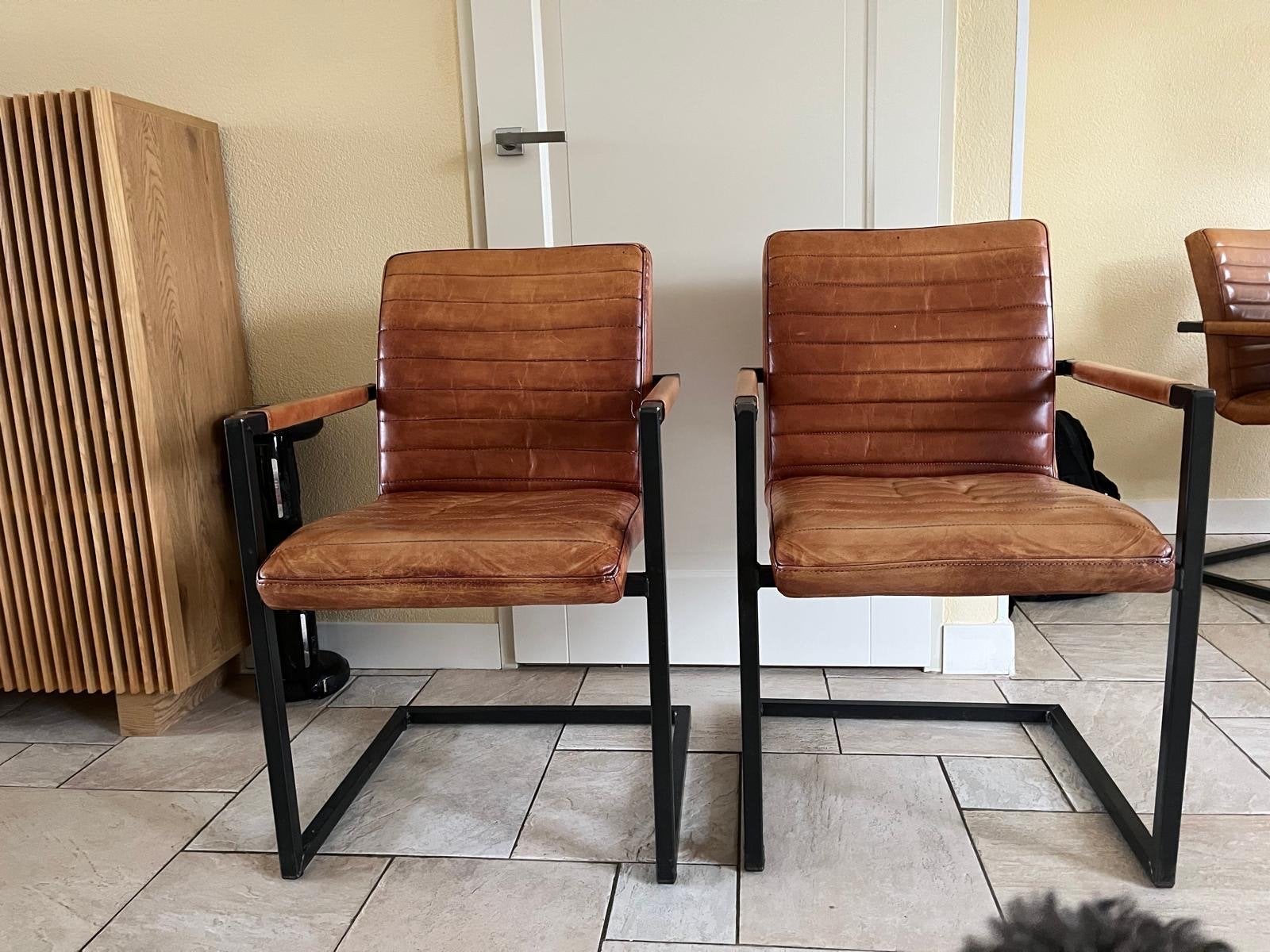 5 mooie eetkamerstoelen van echt leer, Ophalen, Gebruikt, Bruin, Leer