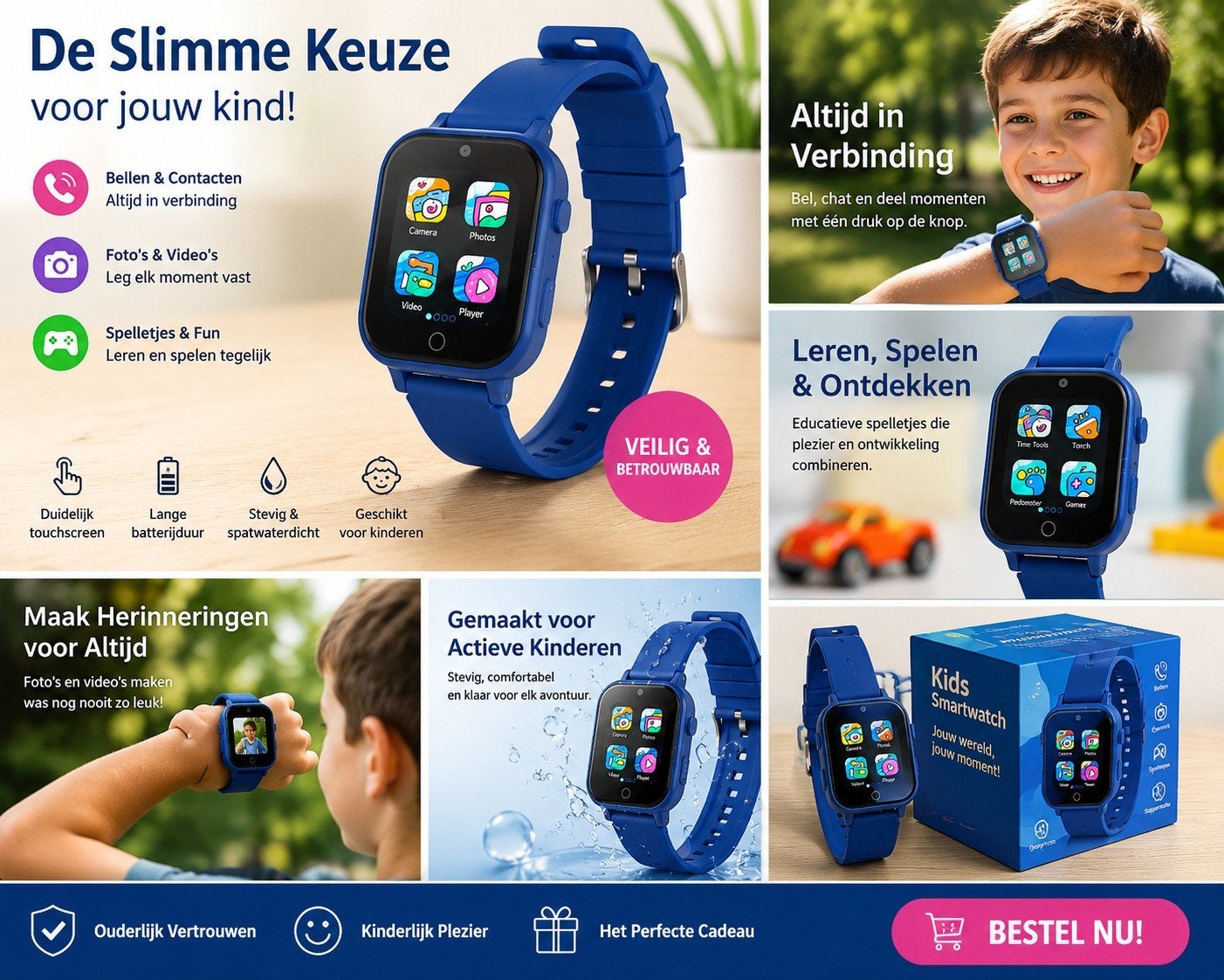 Blauw Kinder Smartwatch – Camera, Muziek, Spelletjes & Stapp, Sieraden, Tassen en Uiterlijk, Horloges | Kinderen, Ophalen, Nieuw