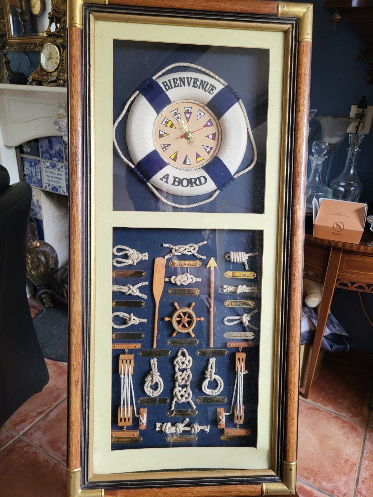 Nautisch decoratiestuk met knopen en klok, Ophalen of Verzenden