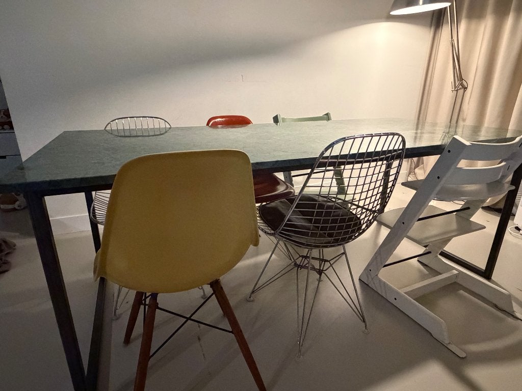 Aime Té design eettafel – groen marmer – 200 x 90 cm €950, Huis en Inrichting, Ophalen, Gebruikt, 50 tot 100 cm, Vijf personen of meer